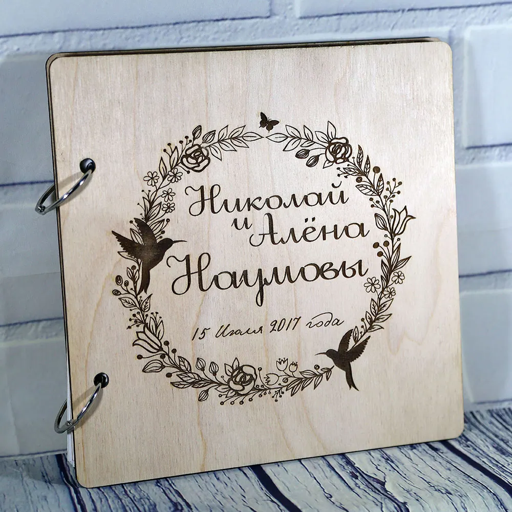 Книга пожеланий на свадьбу (свадебная книга) венок с птицами 2