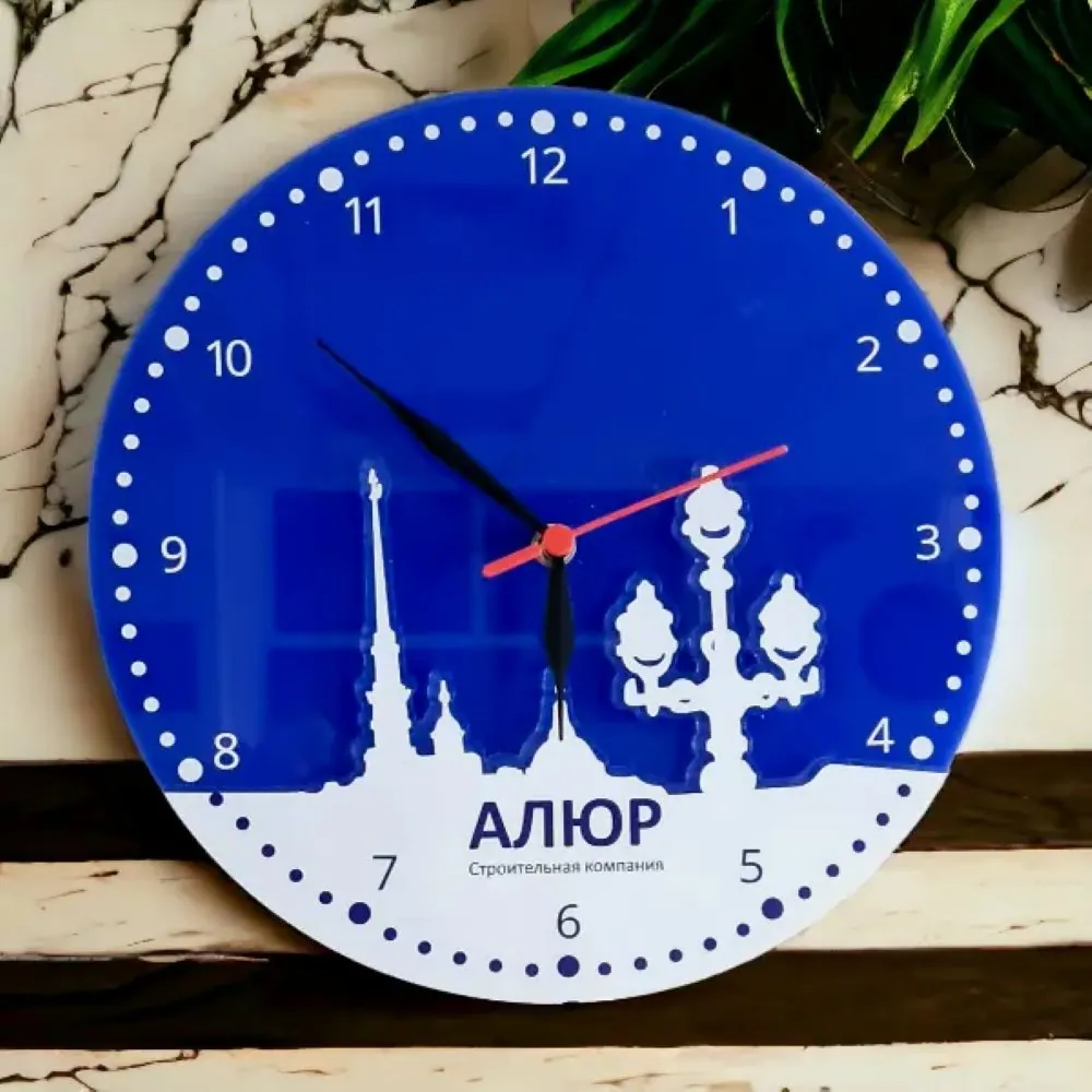 Часы настенные с логотипом из акрила с уф печатью