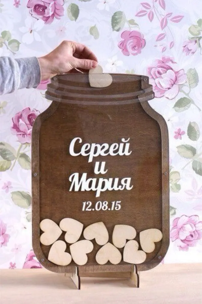 Стенд для пожеланий на свадьбу из дерева банка 3