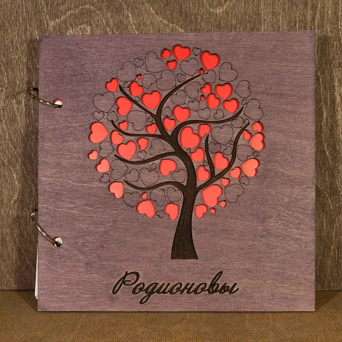 Книга пожеланий на свадьбу (свадебная книга) с деревом в виде круга с сердечками 3